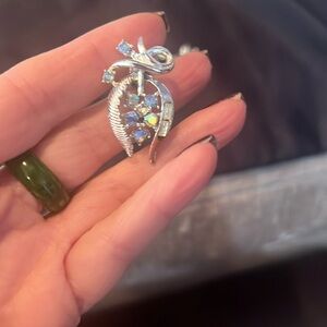 CORO vintage blue rhinestones silver tone clips